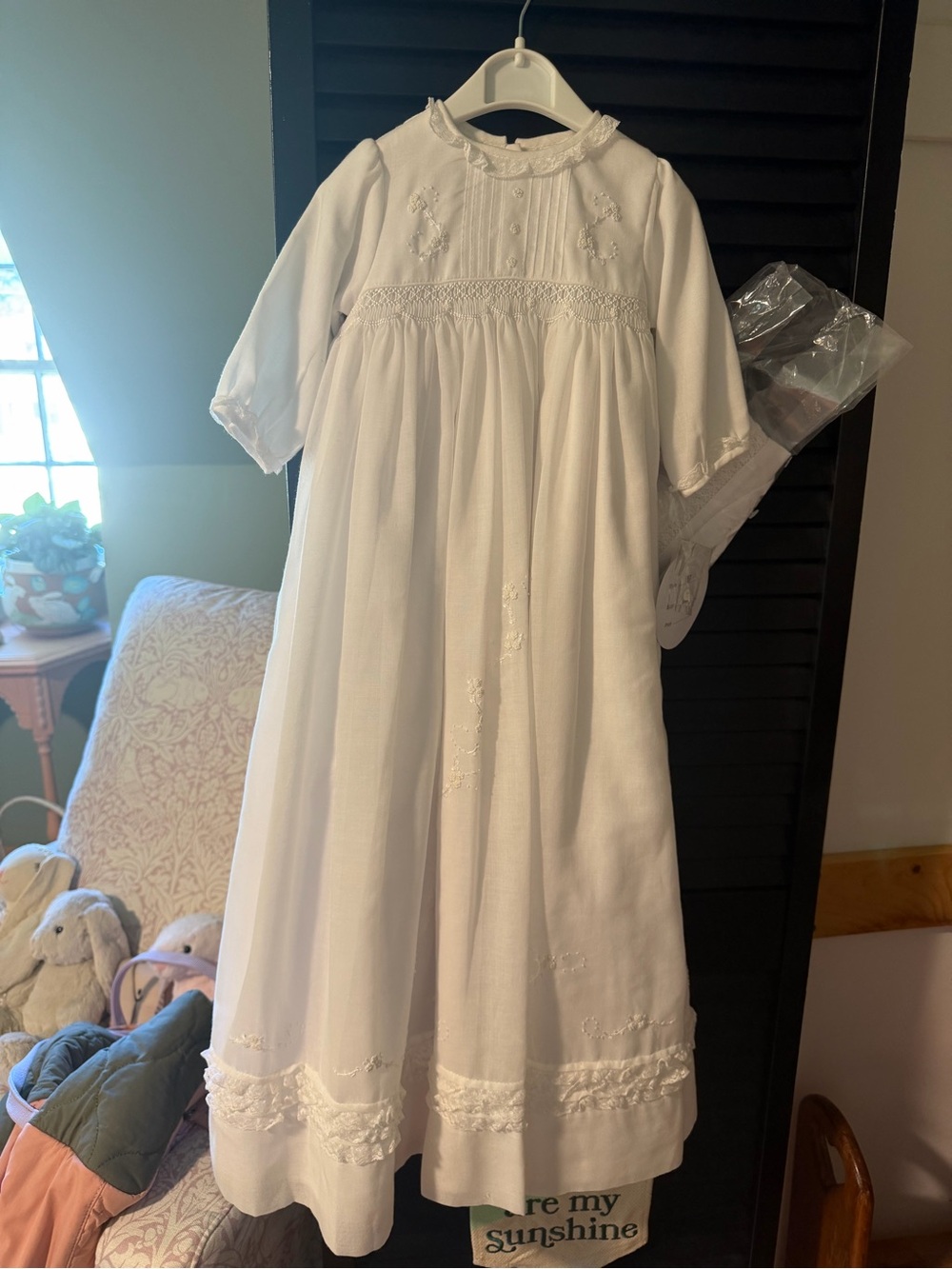 White Smocked Long Formal Dress for baby girl (6 mths)